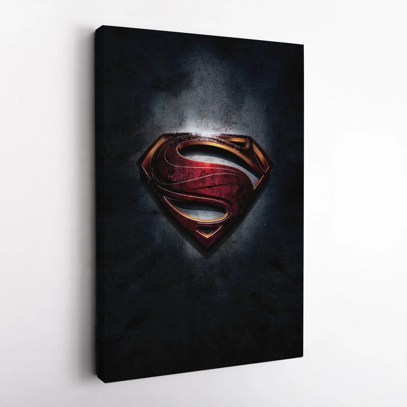 Superhero Shield Wall Art | Dark Metallic Symbol Gallery Wrap | Premium Stretched Canvas Print | Modern Office or Bedroom Dec