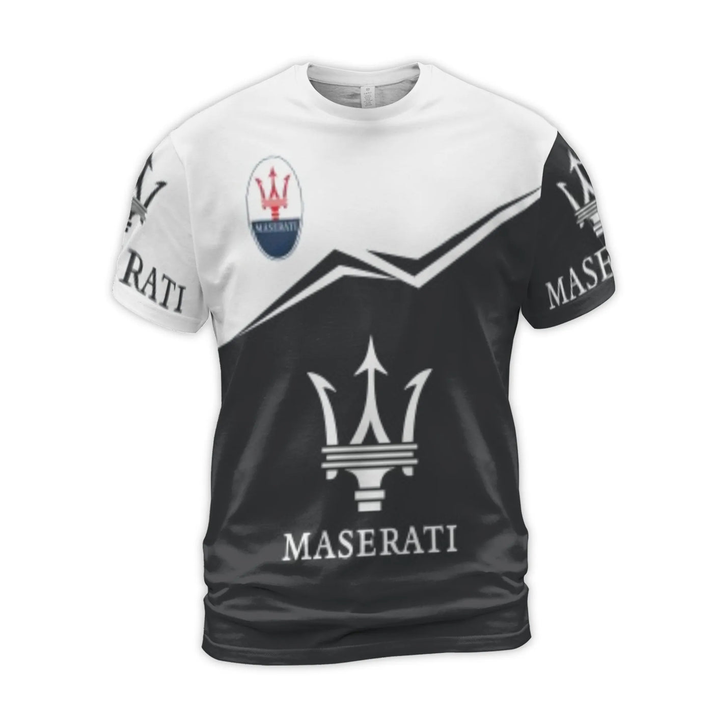Luxury Sports Car Logo T-Shirt | Maserati Trident 3D Graphic | Premium Polyester Blend | Custom Racing Apparel for Car Enthus