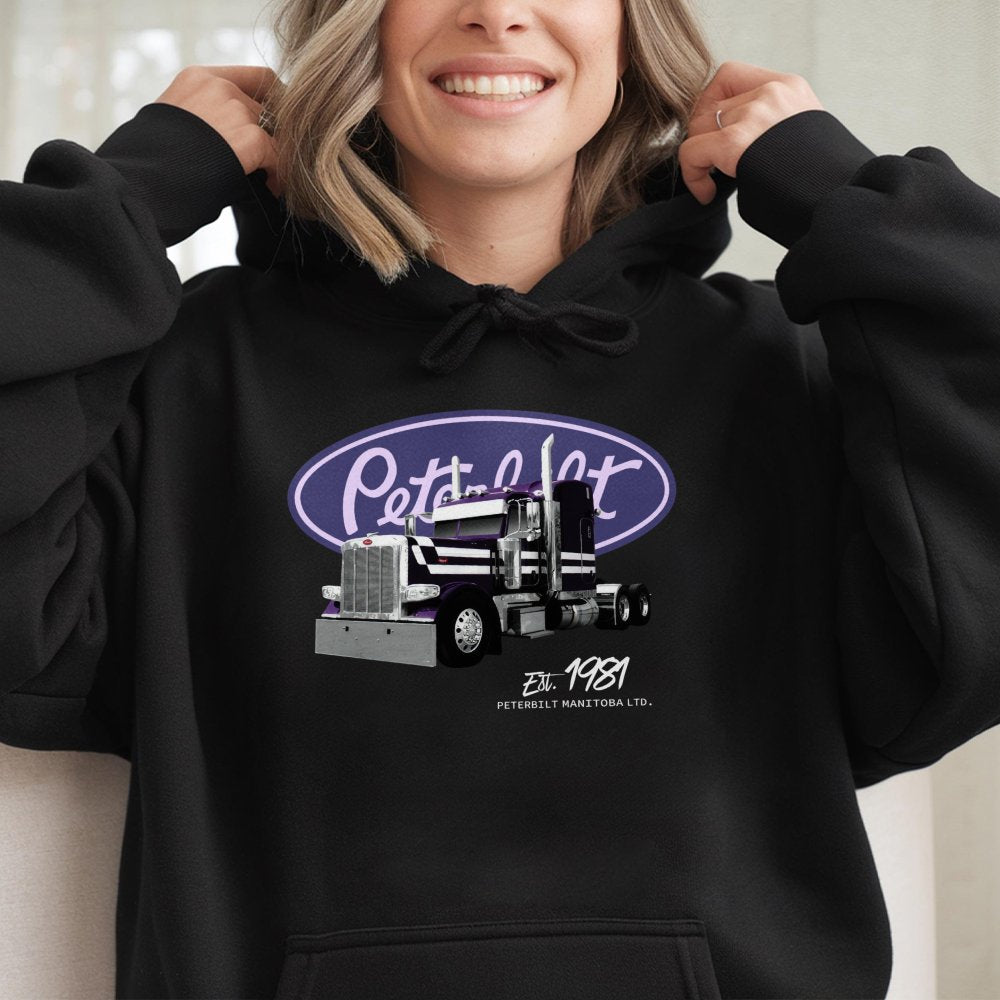 Trucker Hoodie | Classic Peterbilt Semi Truck Graphic | Premium Cotton Blend | Gift for Truck Driver and Big Rig Enthusiasts