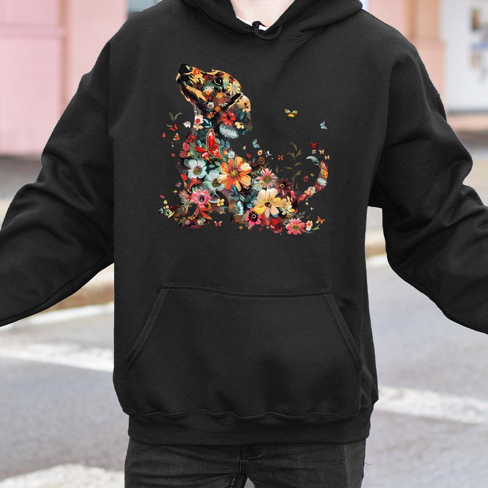 Floral Dachshund Hoodie | Artistic Botanical Dog Art | Premium Cotton Blend Sweatshirt | Unique Gift for Dog Mom and Sausage 