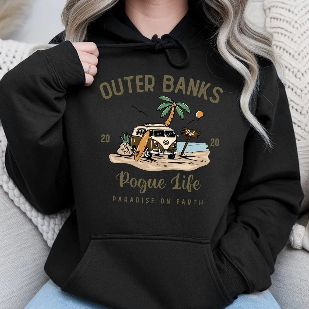 Outer Banks Hoodie | Retro Pogue Life Surfing Graphic | Premium Cotton Blend | Gift for OBX TV Show Fans