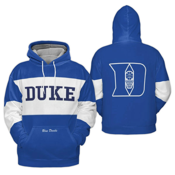 Duke Blue Devils Hoodie | 3D Color Block Basketball Team Graphic | Premium Polyester Brushed Fleece | Unisex Fan Apparel Gift