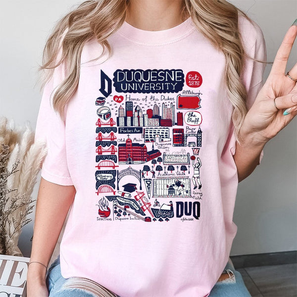 Duquesne University T-Shirt | Hand-Drawn Pittsburgh Campus Map Illustration | 100% Cotton Premium Apparel | Gift for Students