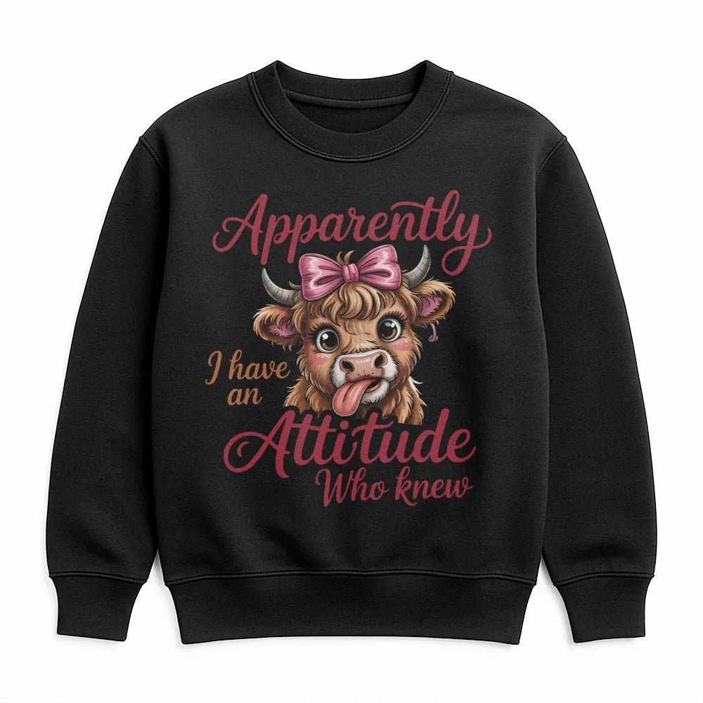 Highland Cow Sweatshirt | Apparently I Have An Attitude Funny Graphic | Premium Cotton Blend | Gift For Farm Animal Lovers An