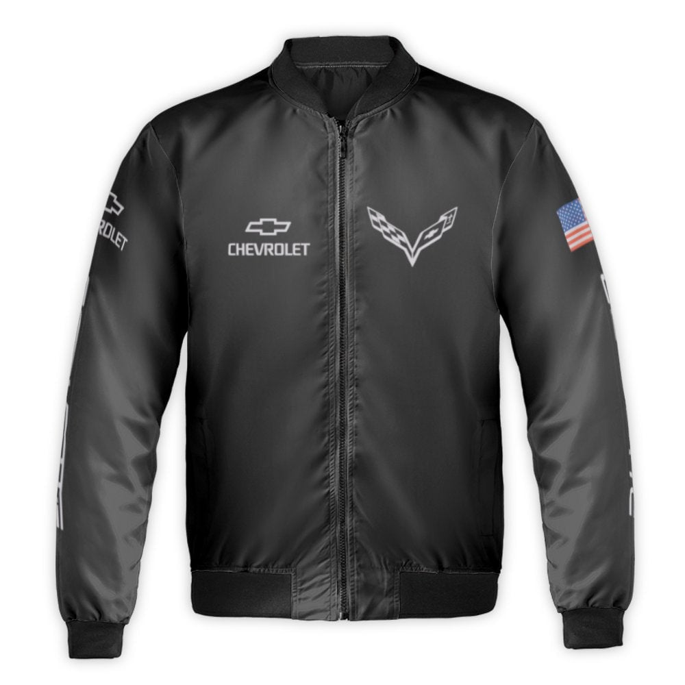 Chevy Corvette Bomber Jacket | American Muscle Car Motorsport Design | Premium Nylon Racing Apparel | Gift For Car Enthusiast