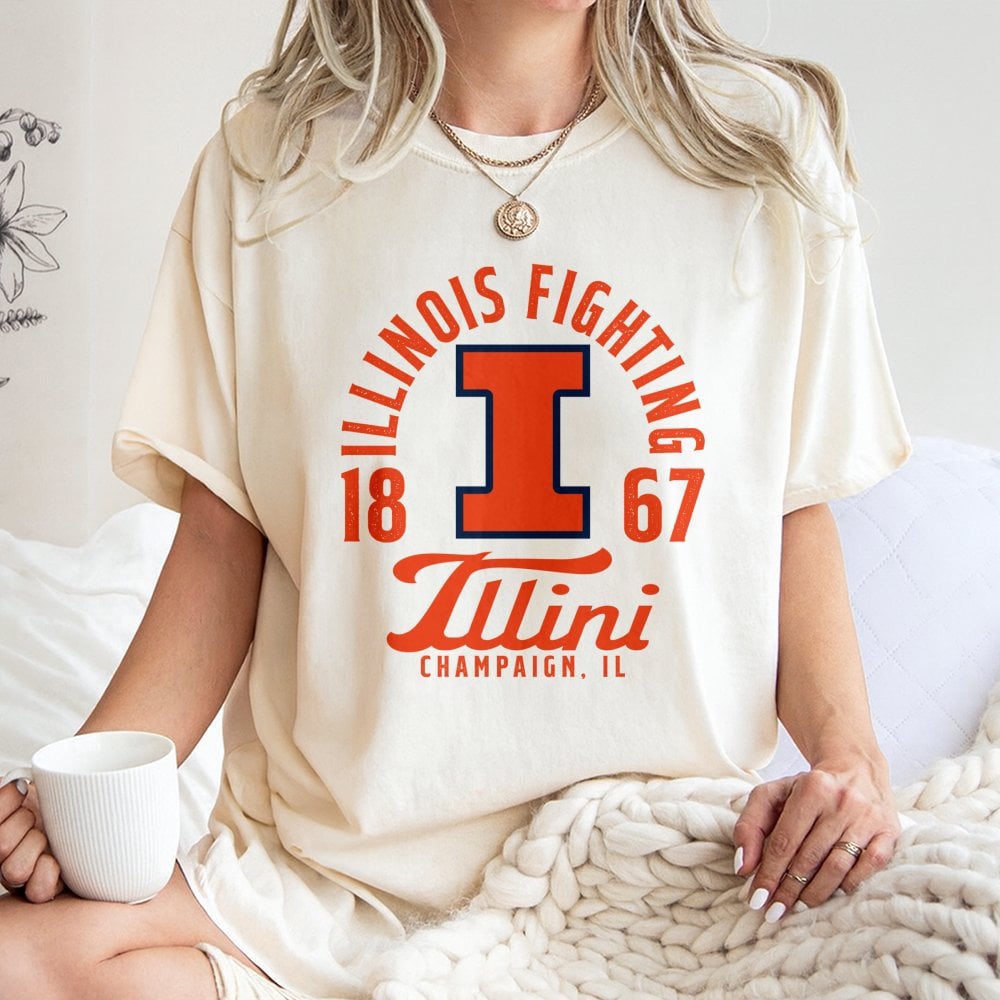 Illinois Fighting Illini T-Shirt | Vintage Style University Block I Graphic | 100% Cotton Premium Tee | Unisex College Alumni