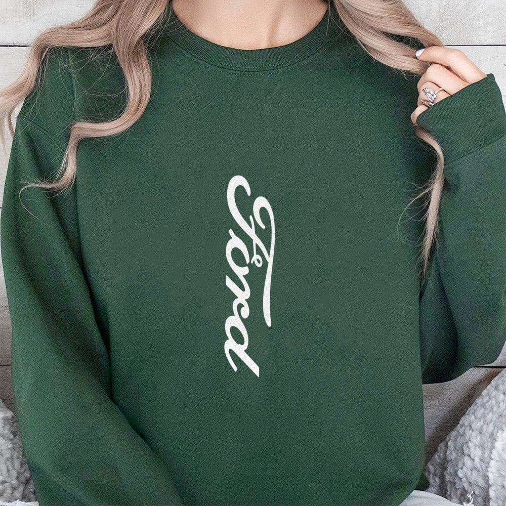 Vertical Script Logo Sweatshirt | Classic Automotive Graphic Print | Premium Cotton-Blend Crewneck | Gift For Car Enthusiasts
