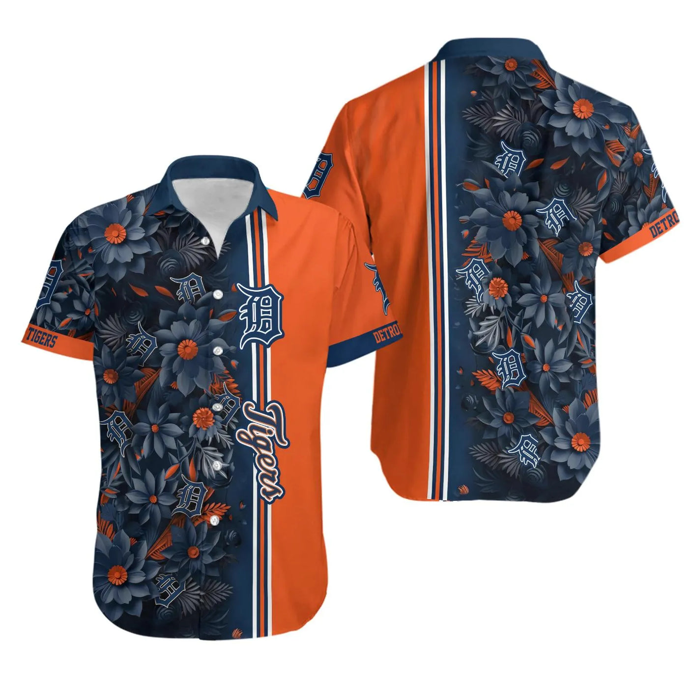 Detroit Baseball Hawaiian Shirt | Floral Team Logo Pattern | Lightweight Summer Button Down | Fan Apparel Gift for Baseball L
