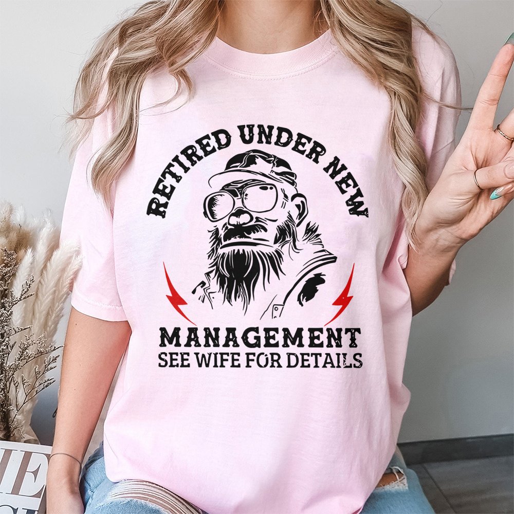 Retired Under New Management T-Shirt | Funny Monkey Retirement Gift | Premium Soft Cotton | Humor Apparel for Men and Retiree