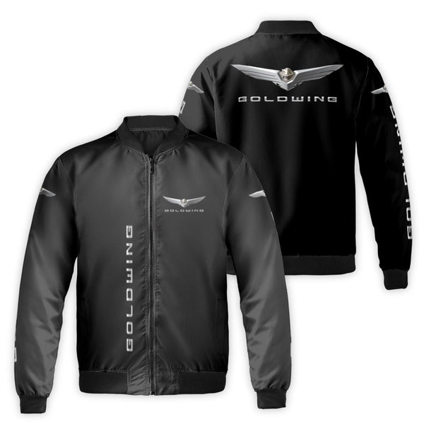 Goldwing Motorcycle Bomber Jacket | Silver Chrome Wing Logo Graphic | Durable Nylon Streetwear | Premium Gift for Motorcycle 