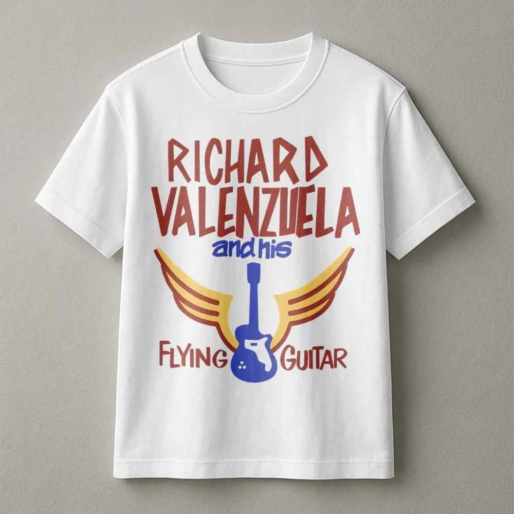 Richard Valenzuela T-Shirt | Retro Flying Guitar Rock Music Graphic | Premium Soft Cotton Unisex Tee | Iconic Musician Fan Gi