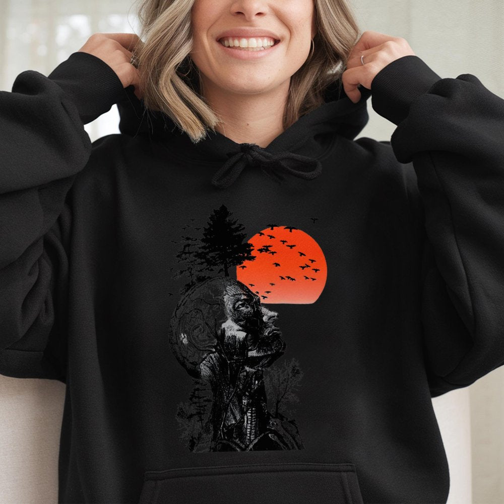 Anatomical Human Head Hoodie | Artistic Silhouette Surreal Nature Graphic | Premium Cotton Blend | Unique Gift for Science an