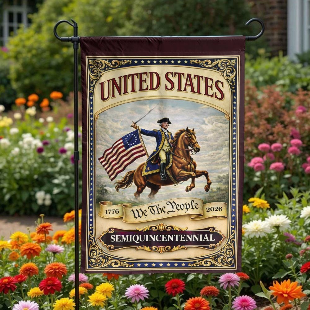 USA 250th Anniversary Garden Flag | George Washington 1776 Design | Double Sided Polyester | Patriotic We The People Home Dec