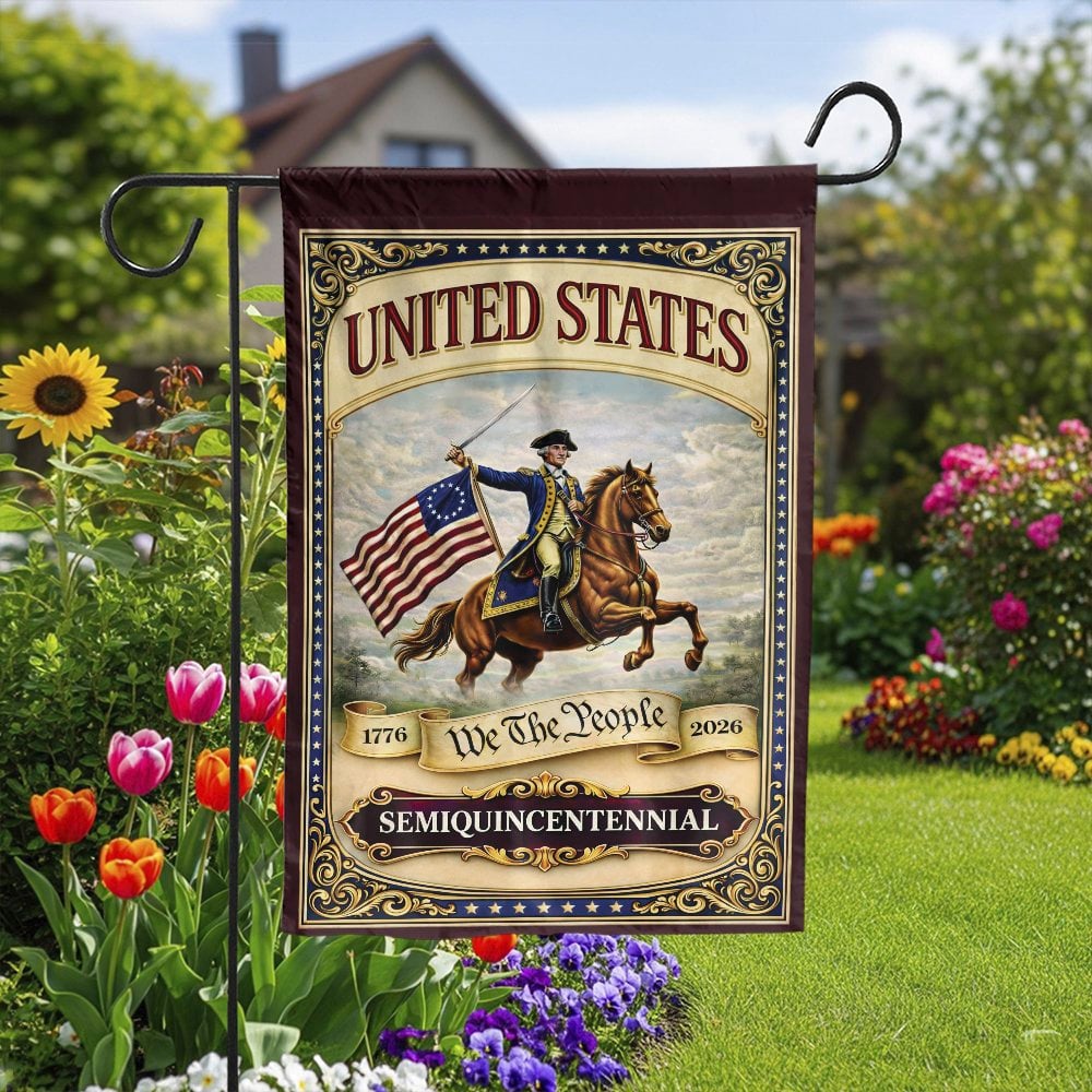 USA 250th Anniversary Garden Flag | George Washington 1776 Design | Double Sided Polyester | Patriotic We The People Home Dec